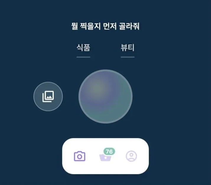 촬영할 카테고리 선택 및 촬영 화면